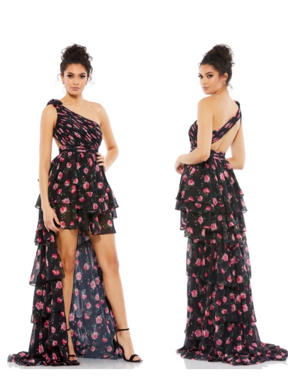 Mac Duggal One-Shoulder High-Low Chiffon Gown